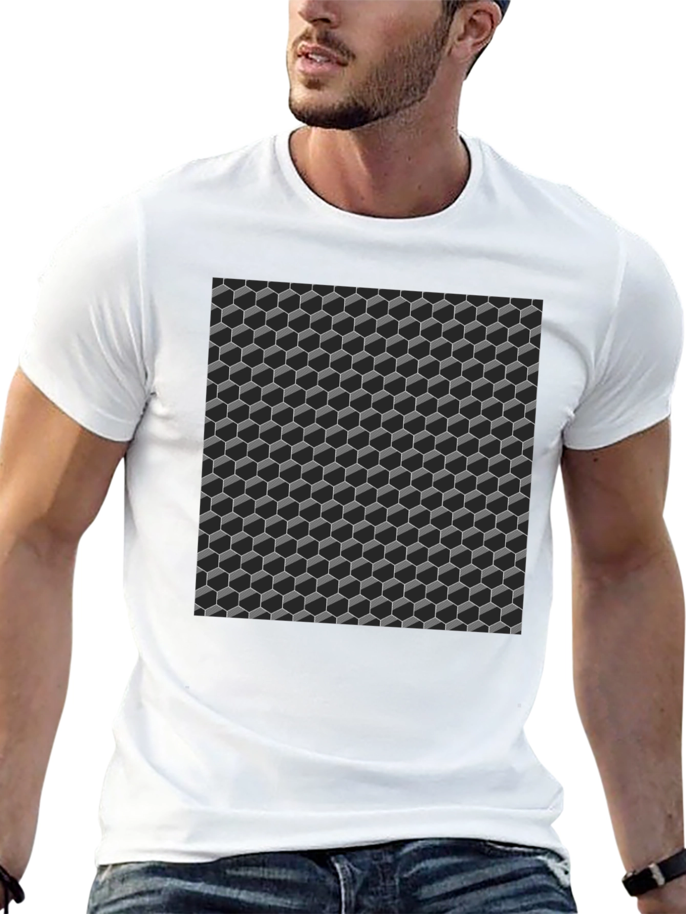 3D Cube Pattern T-Shirt - Modern Geometric Design