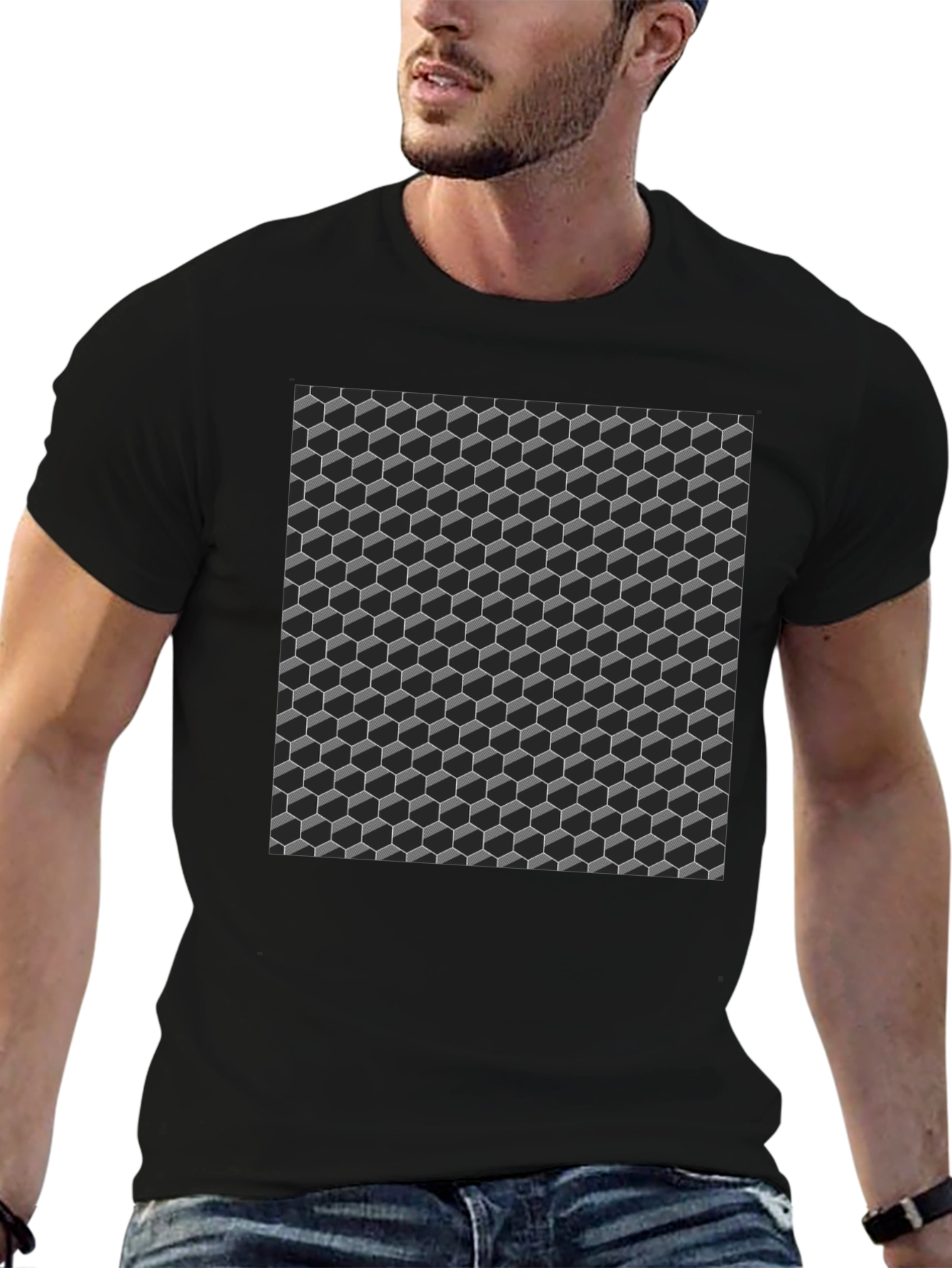 3D Cube Pattern T-Shirt - Modern Geometric Design